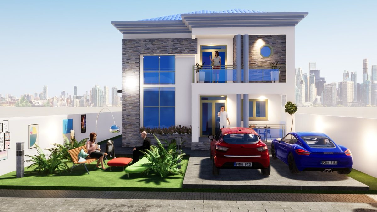Exemple de rendu 3D de villa — vue de nuit